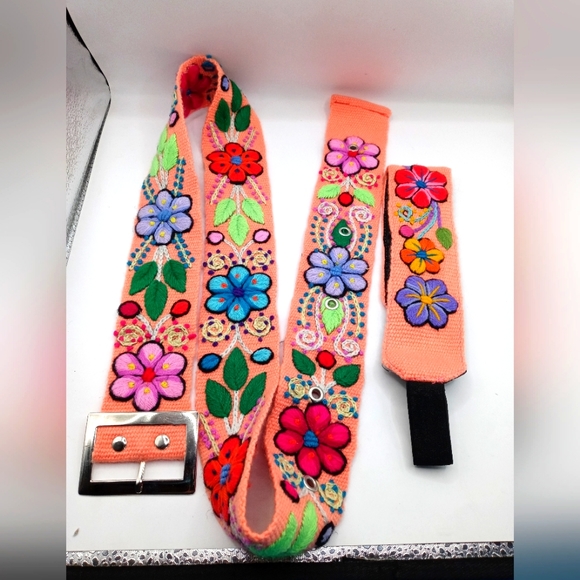 Belt set with flower embroidered headband. multicolored - Picture 10 of 11